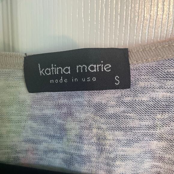 Katina Marie Green & Purple Colorful Floral Swingy Top Women's Size Small Flowy - Picture 2 of 4